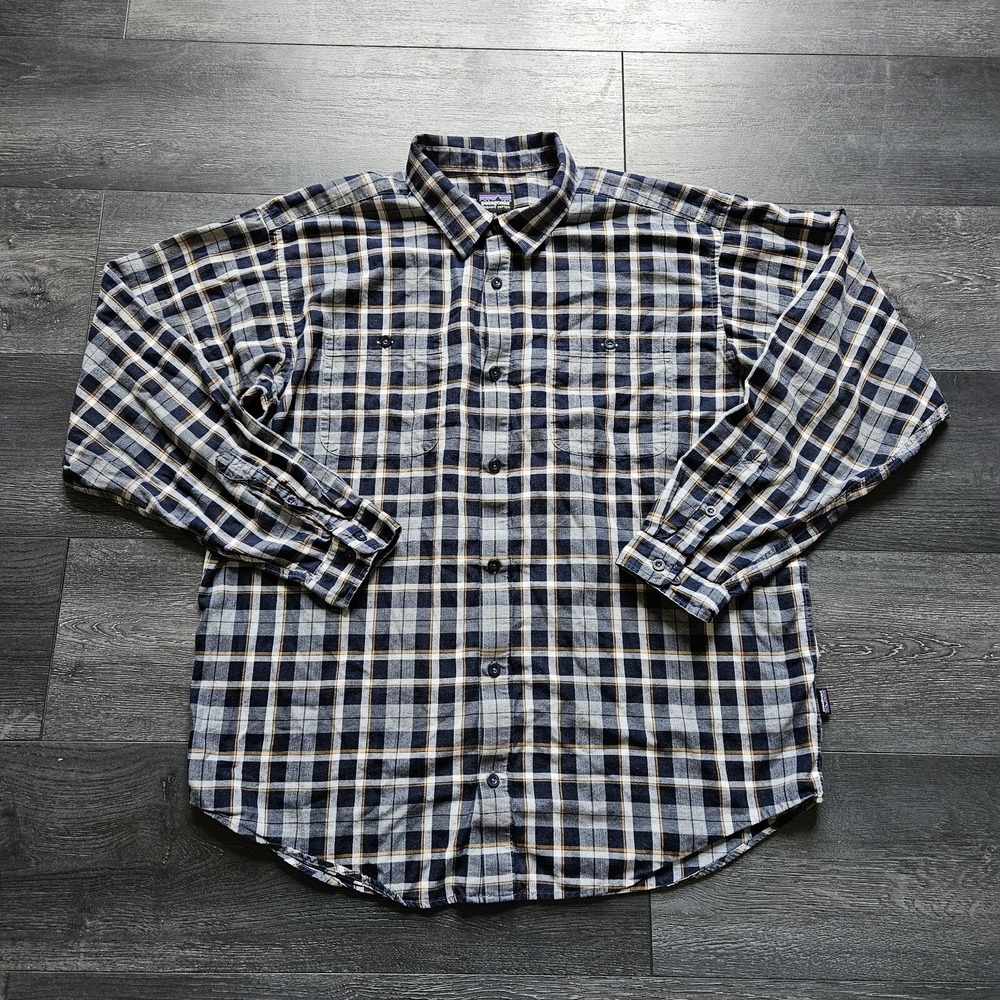 Patagonia Lightweight Flannel Shirt Mens XL Blue Plaid Organic‎ Cotton Outdoors